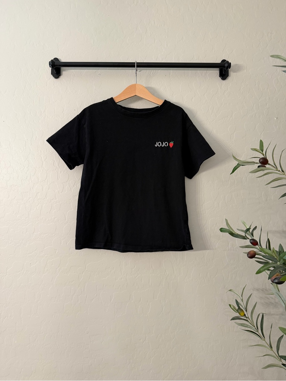 Zara Girls JOJO Strawberry Black Crewneck Tee